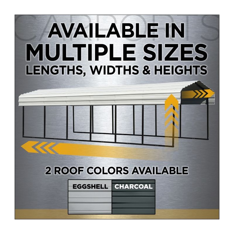 Arrow 1-Sided 10 X 20 X 7 Enclosure Galvanized Steel Carport Kit- Eggshell (CPH102007ECL1) - Image 7