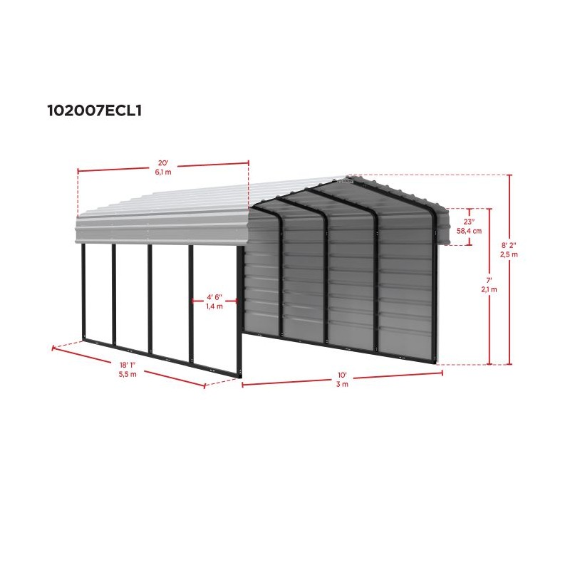 Arrow 1-Sided 10 X 20 X 7 Enclosure Galvanized Steel Carport Kit- Eggshell (CPH102007ECL1) - Image 4
