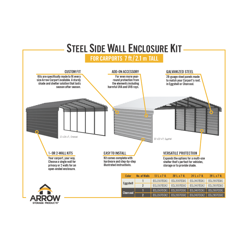 Arrow 1-Sided 10x20x7 Galvanized Steel Carport Kit - Charcoal (CPHC102007ECL1) - Image 5