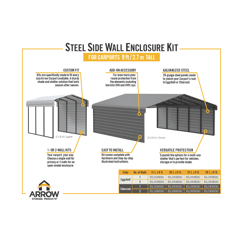 Arrow 1-Sided 10x24x9 Galvanized Steel Carport Kit - Charcoal (CPHC102409ECL1) - Image 4
