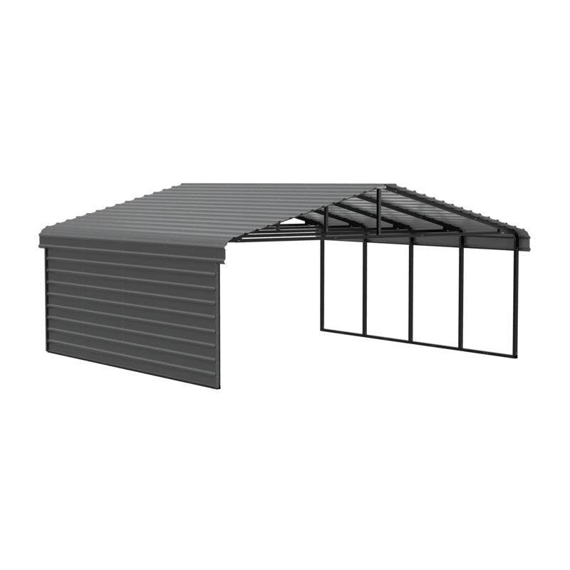 Arrow 1-Sided 20x20x7 Galvanized Steel Carport Kit - Charcoal (CPHC202007ECL1)
