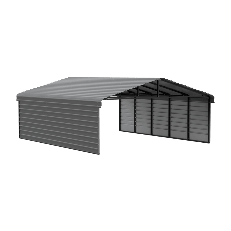 Arrow 2-Sided 20x24x07 Enclosure Galvanized Steel Carport- Charcoal (CPHC202407ECL2)