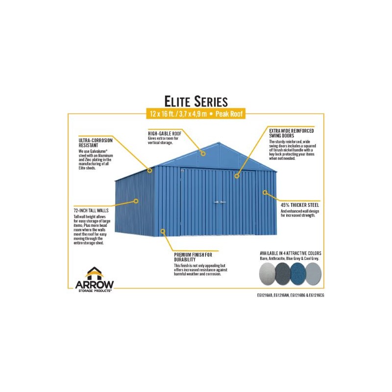 Arrow Elite 12x16 Steel Storage Shed Kit - Anthracite (EG1216AN) - Image 5