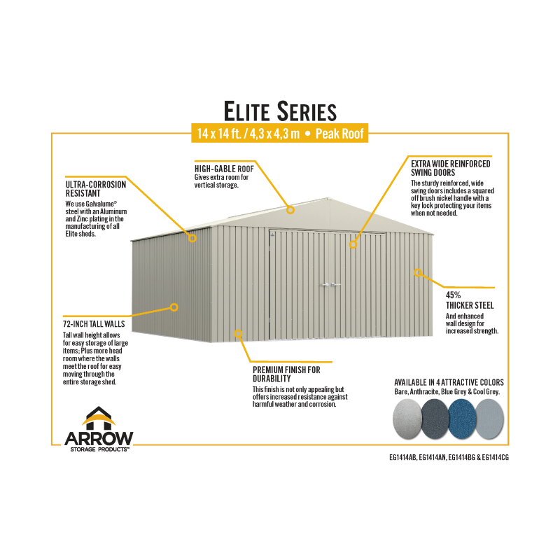 Arrow Elite 14x14 Steel Storage Shed - Cool Grey (EG1414CG) - Image 6