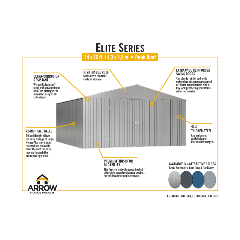 Arrow Elite 14x16 Steel Storage Shed - Cool Grey (EG1416CG) - Image 6