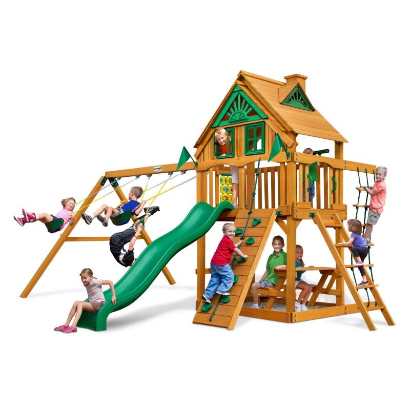 Gorilla Chateau Treehouse Cedar Wood Swing Set Kit W/ Fort Add-On & Amber Posts - Amber (01-0064-AP) - Image 3