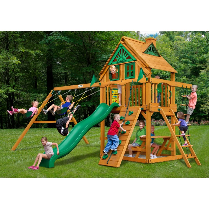 Gorilla Chateau Treehouse Cedar Wood Swing Set Kit W/ Fort Add-On & Amber Posts - Amber (01-0064-AP)