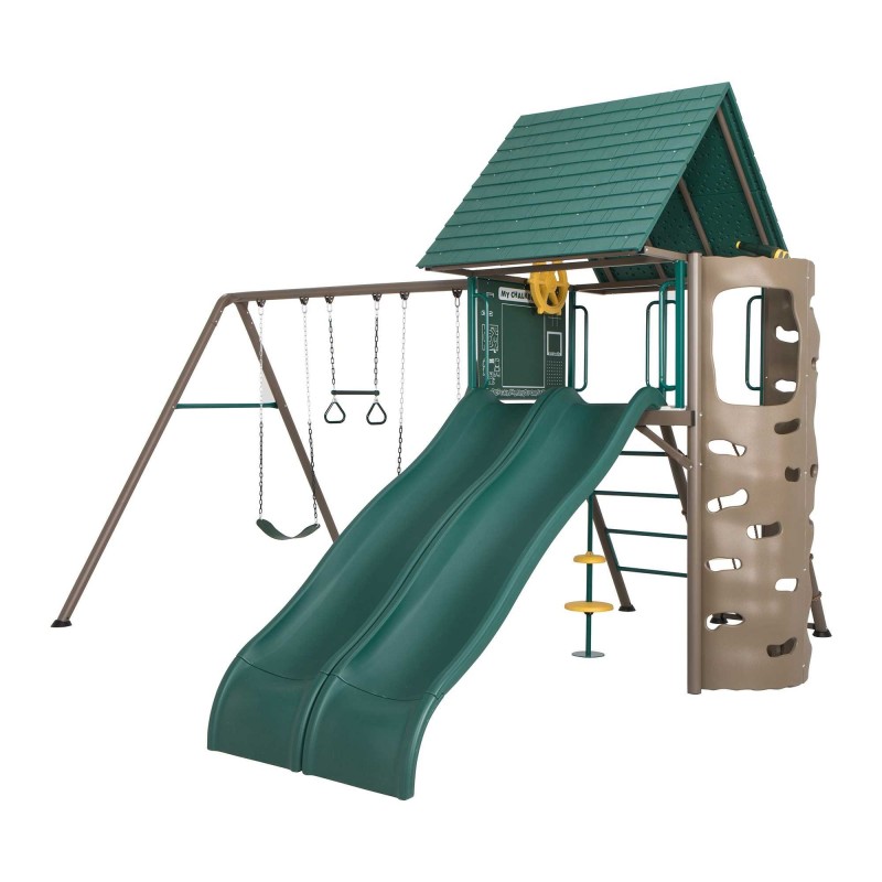 Lifetime Double Slide Adventure Metal Swing Set - Tan And Green (90797) - Image 3