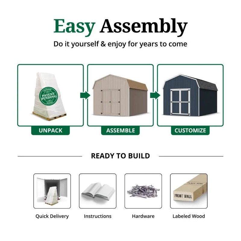 Little Cottage Co. 10x12 Value Gambrel Barn Shed Kit W/ 6' Sidewalls (10x12 VGB-6-PC) - Image 7