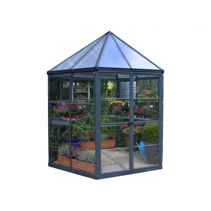 Palram – Canopia 7x8 Aluminum Oasis Hex Greenhouse Kit - Gray (HG6000)