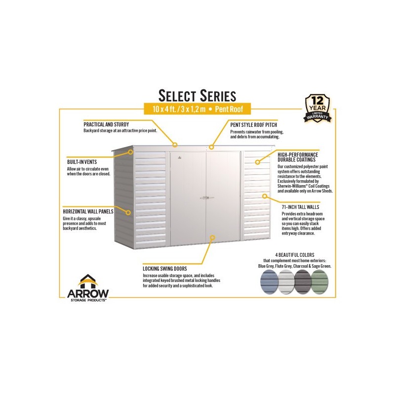 Arrow Select 10x4 Steel Storage Shed Kit - Charcoal (SCP104CC) - Image 7