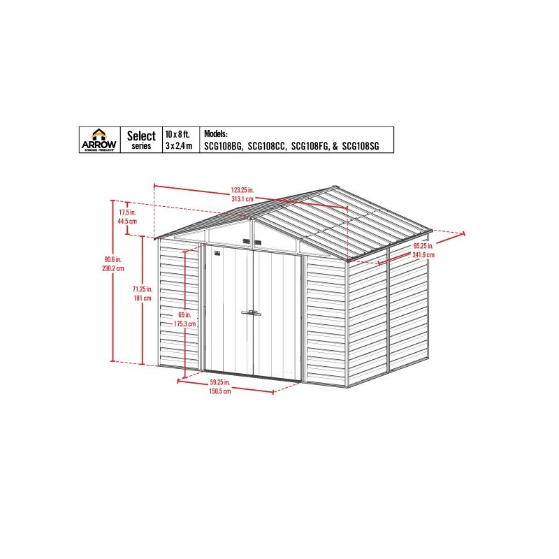 Arrow Select 10x8 Steel Storage Shed Kit - Charcoal (SCG108CC) - Image 7