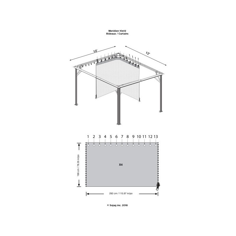 Sojag 10x12 Polyester Meridien Gazebo Curtains - Gray (135-9163759) - Image 5