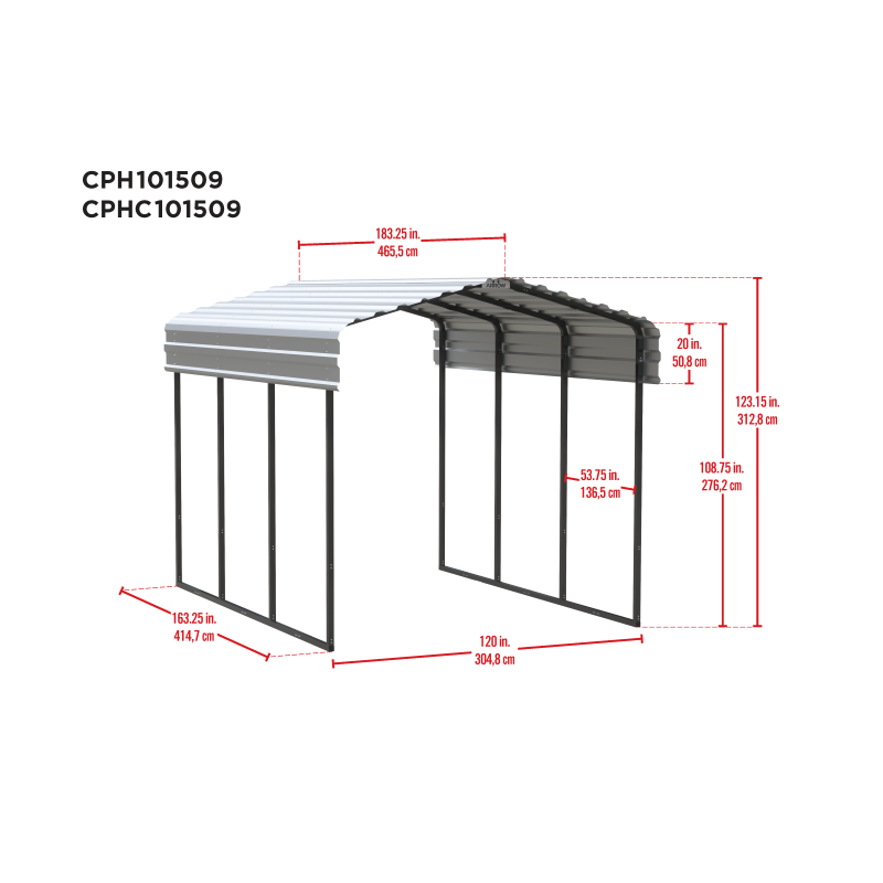 Arrow Steel 10x15x9 Carport Kit - Charcoal (CPHC101509) - Image 4